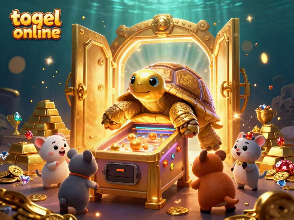 Menggali togel online melalui ilustrasi kuda emas dengan pintu brankas emas terbuka yang memukau.