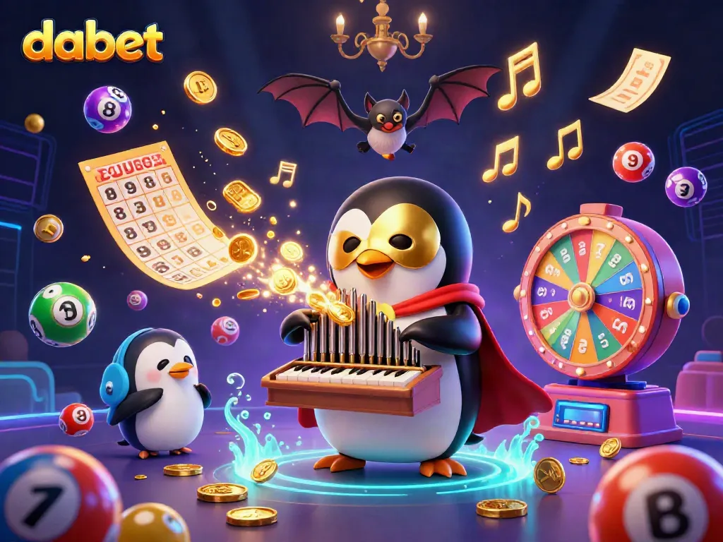 Dabet's engaging gaming scene with a phantom penguin and vibrant casino elements showcasing exciting opportunities.