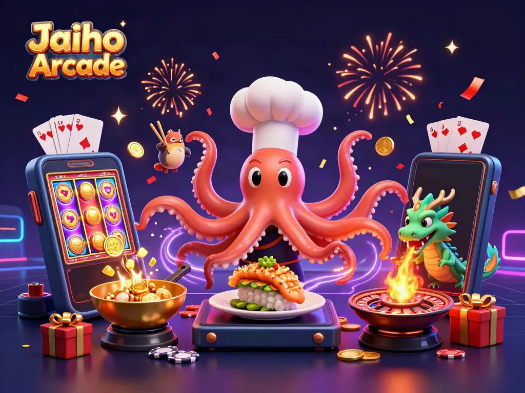Experience the excitement of Jaiho Arcade with vibrant gaming scenes and dynamic characters.
