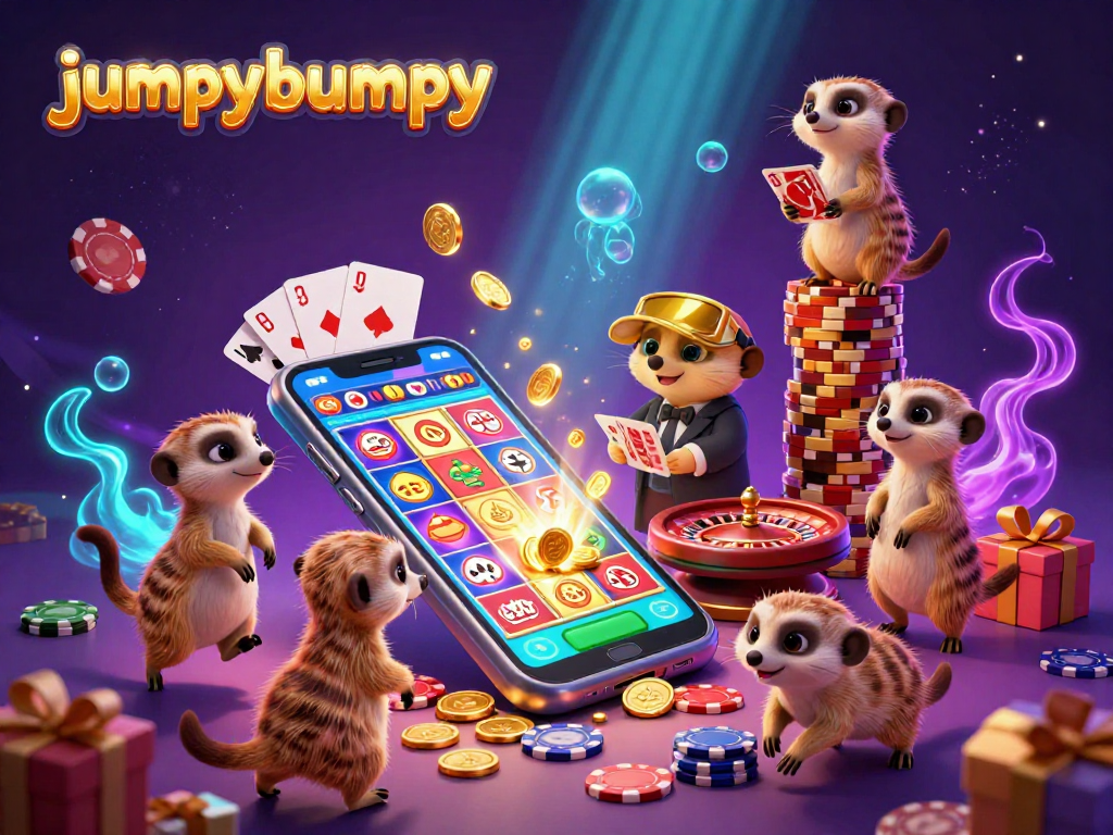 Experience the excitement of jumpybumpy with meerkats running a vibrant casino, featuring slot games and card games.