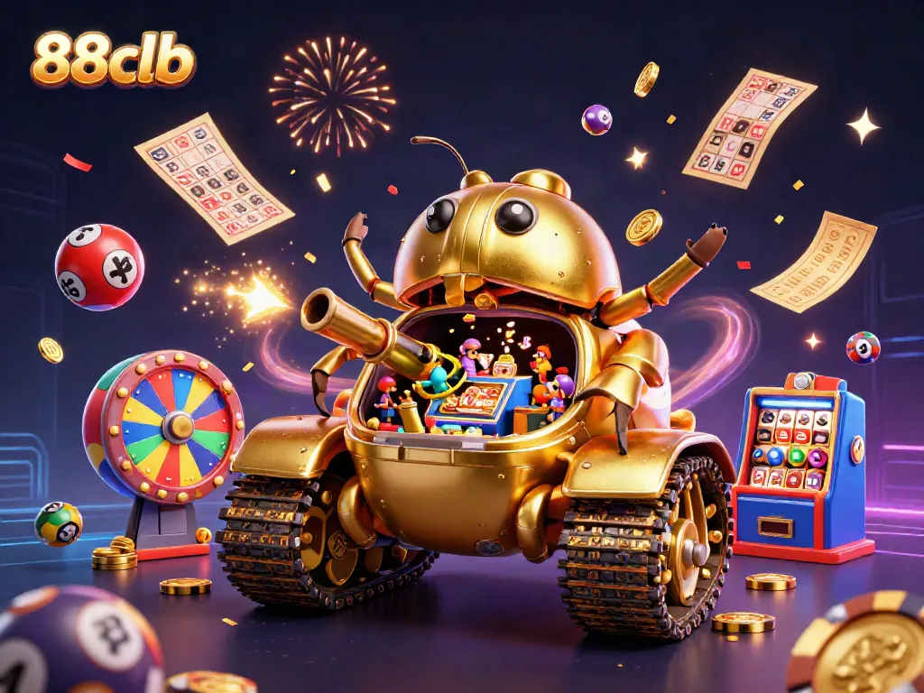 Play exciting games at 88clb with colorful elements, golden tokens, and a festive atmosphere.